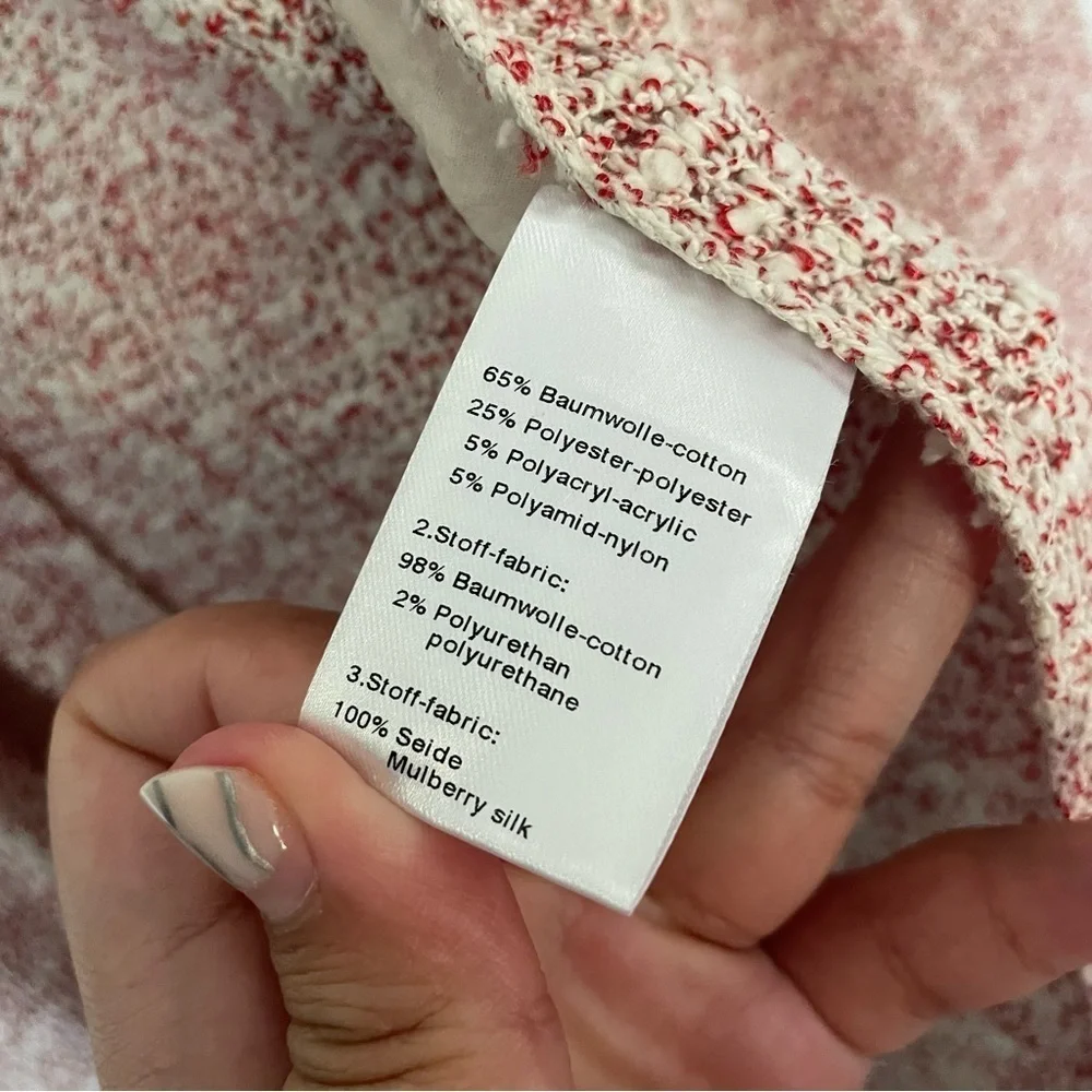 EUC Akris Punto Light Open Front Red White Speckled Textured Weave Blazer Sz 10 - Picture 12 of 13
